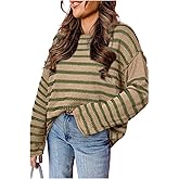 Mazulun Color Block Striped Sweaters for Women Boat Neck Drop Shoulder Fall Sweater Casual Knit Pullover Tops