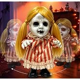 13'' Scary Halloween Animatronic Decorations Creepy Doll Auto-Walking Girl | Sound Activated Auto Circular Walking Girl with Black Eyes for Haunted House Holiday Halloween Decorations Indoor Outdoor