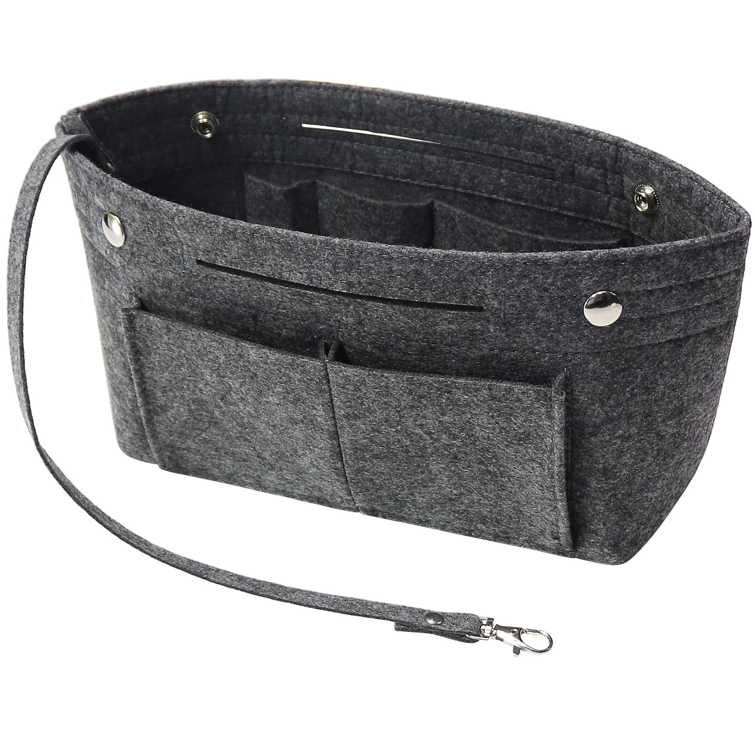 Soyizom Felt Handbag Purse Organiser Liner Shaper Insert Bag In Bag with Keychain for Speedy Neverfull, 8 Colors（Dark Grey，small）