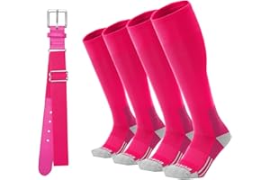 BUAVBO Toddler Baseball/Softball Socks And Belt Combo Kids T-Ball Socks For Youth Boys Girls(2 Pairs Of Socks & 1 Belt)