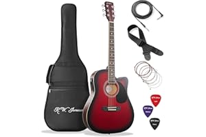 Jameson Guitars Full Size Thinline Acoustic Electric Guitar with Free Gig Bag Case & Picks Red Right Handed