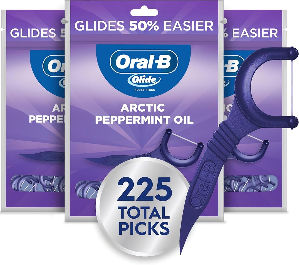 Oral-B Glide Peppermint Dental Floss Picks with Arctic Peppermint Oil Flavor, 75 Count, Pack of 3