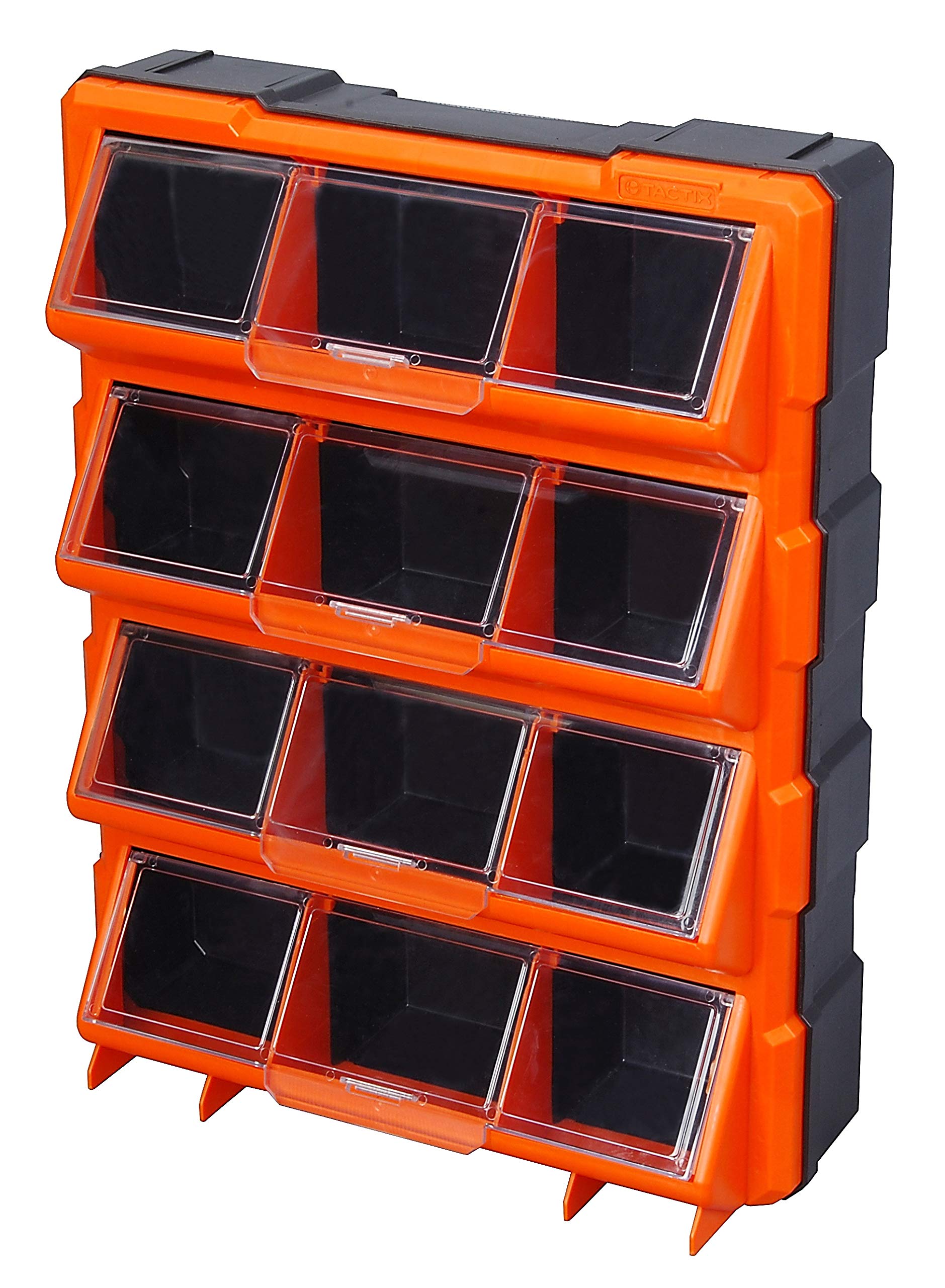 Tactix 12 Compartments Storage Bin With Clear Cover, Orange ttx320648