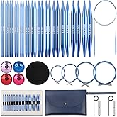 Interchangeable Circular Knitting Needles Set - 13 Pairs | Premium Aluminum Knitting Needles & Accessories | Blue