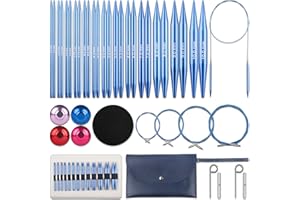 KoovDem Interchangeable Circular Knitting Needles Set - 13 Pairs | Premium Aluminum Knitting Needles & Accessories | Blue