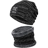 FZ FANTASTIC ZONE Mens Womens Winter Beanie Hat Scarf Set Warm Knit Thick Fleece Lined Skull Cap Neck Warmer for Men Women