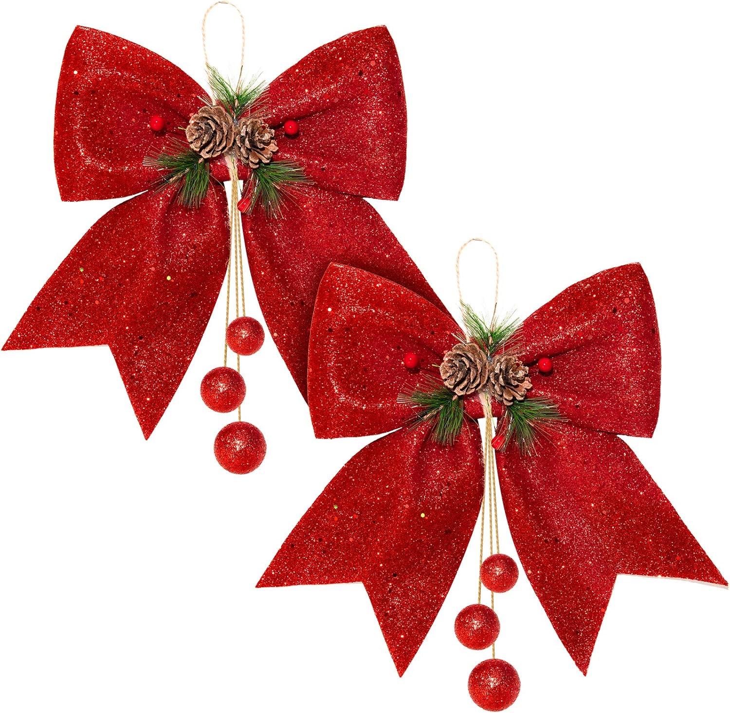 Bows & Ribbons - Whaline 2pcs Christmas Bow, Red Wreaths Bows, Large Christmas Tree Bow, Sequin Bow Ties, Xmas Decorative Bows for Home Ornament Decoration, Christmas Party, 9.8 x 11.8in