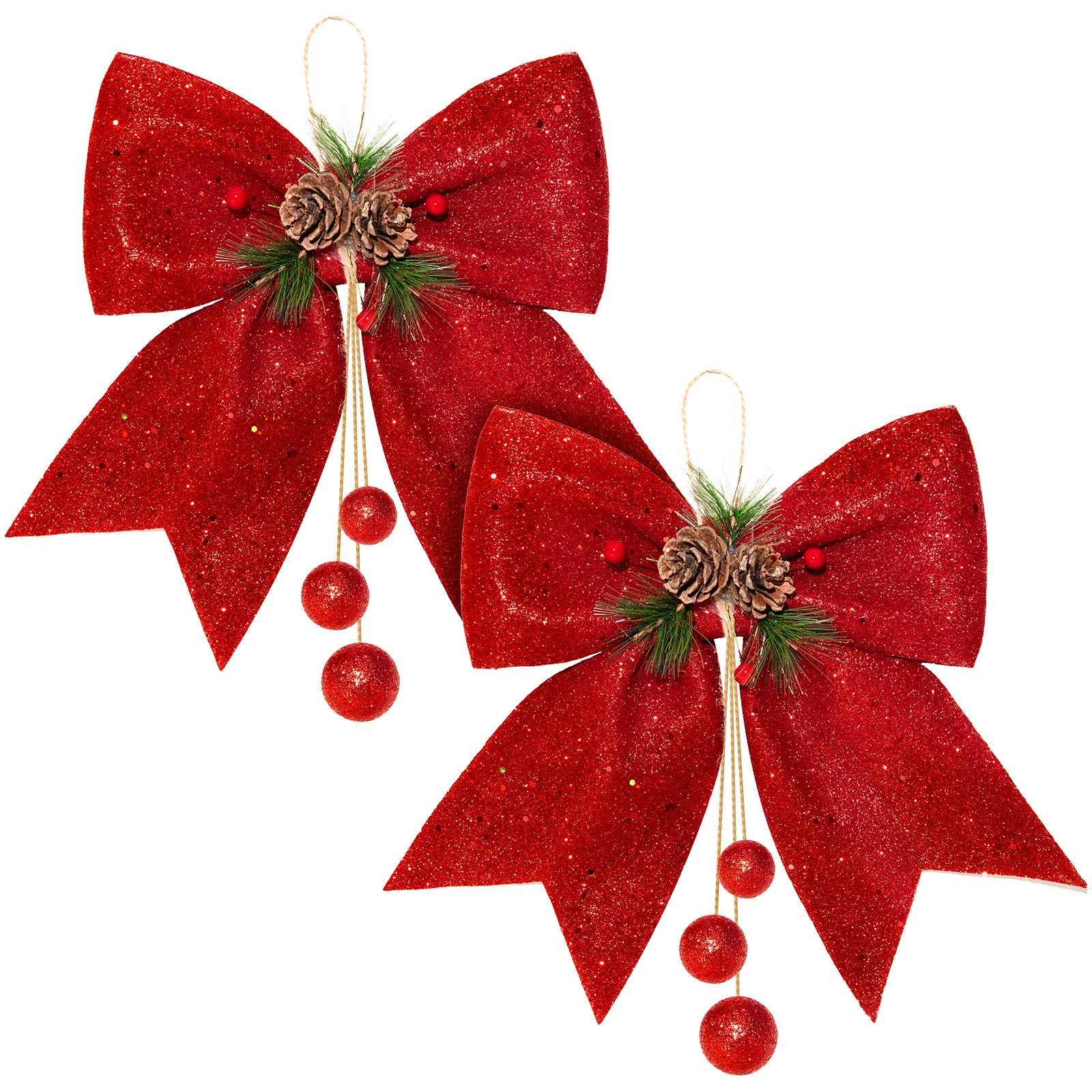 Whaline 2 x Christmas Tree Decoration Glitter Bow 25 x 30 cm