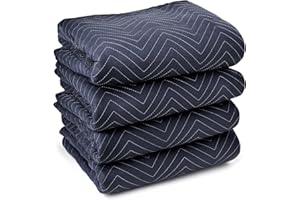 Sure-Max 4 Moving & Packing Blankets - Pro Economy - 80" x 72" (35 lb/dz Weight) - Professional Quilted Shipping Furniture Pads Navy Blue and Black