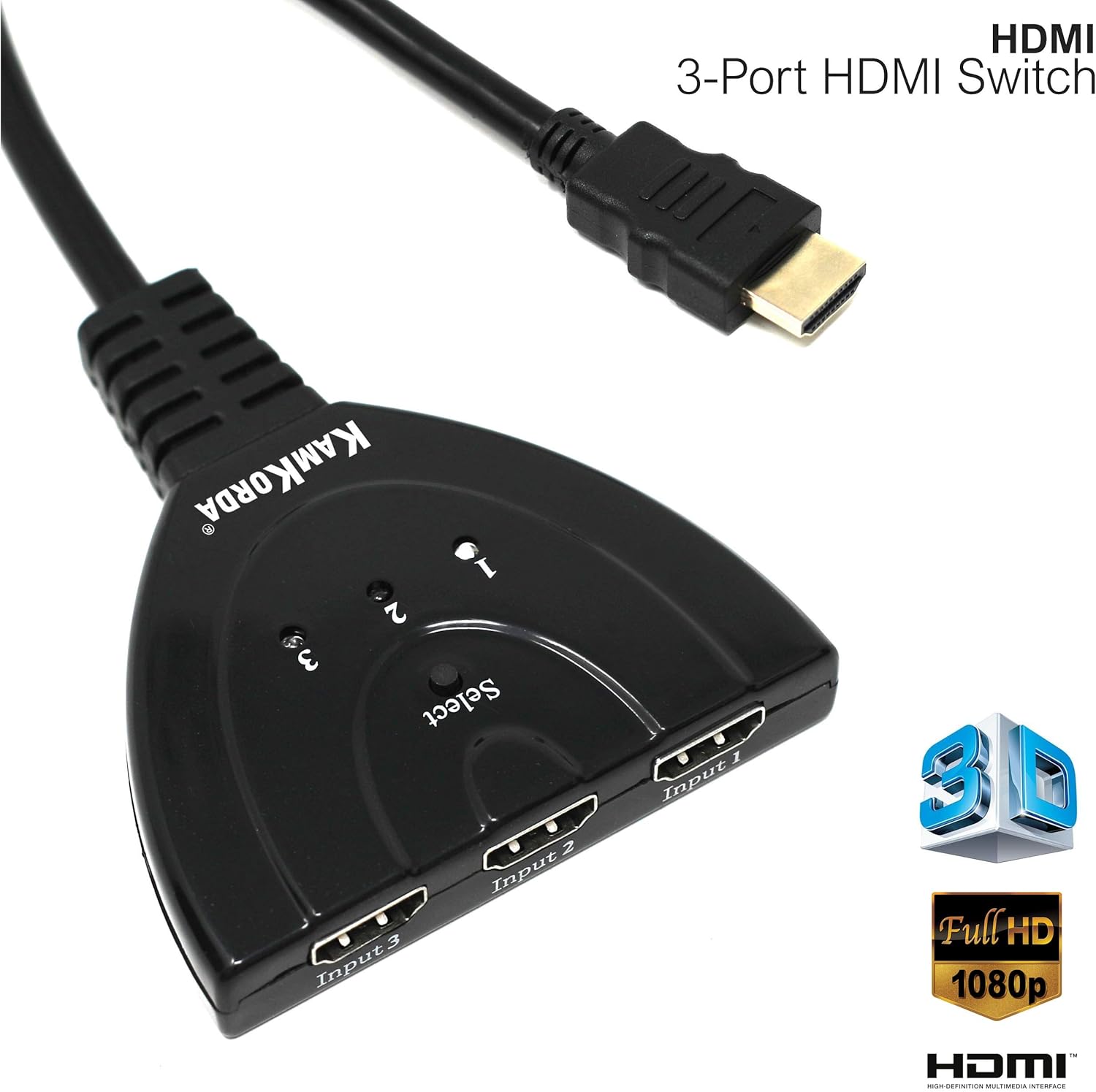 HDMI Switcher 3-Port Hub, Black - Image 3