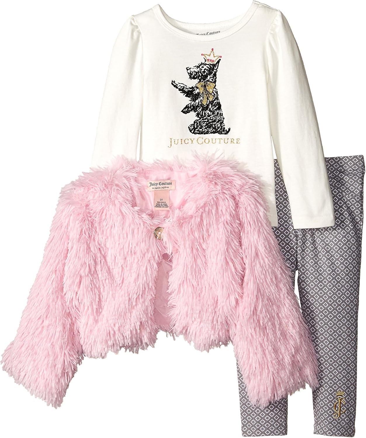 Juicy Couture Baby Girls Infant Fur Fux Jacket with Tee and