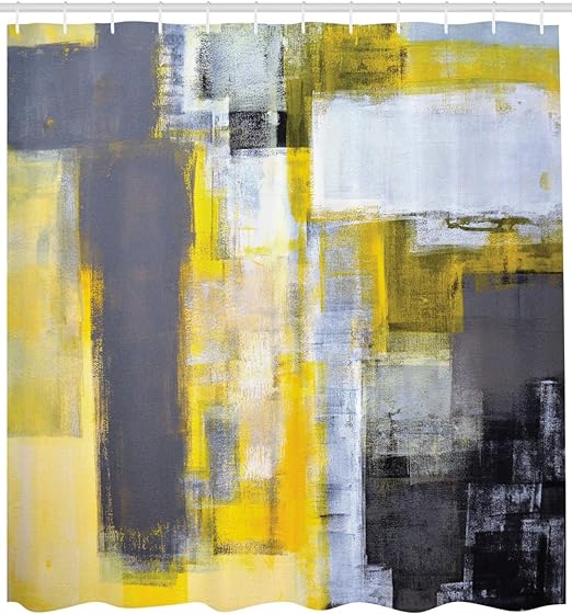 Amazon Com Abaysto Yellow And Grey Abstract Art Painting Design Modern Composition Brush Marks Pattern Yellow Grey White Bathroom Decor Shower Curtain Sets With Hooks Polyester Fabric Great Gift Home Kitchen