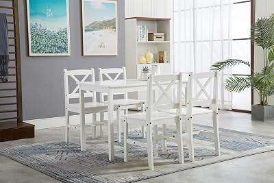 mcc direct Classic Solid Wooden Dining Table and 4 Chairs Set Grey White Natural