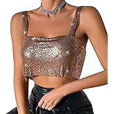 Sexy Crop Top for Women Metal Sequins Tank Top Sleeveless Glitter Tube Top Body Chain for Rave Party Clubwear