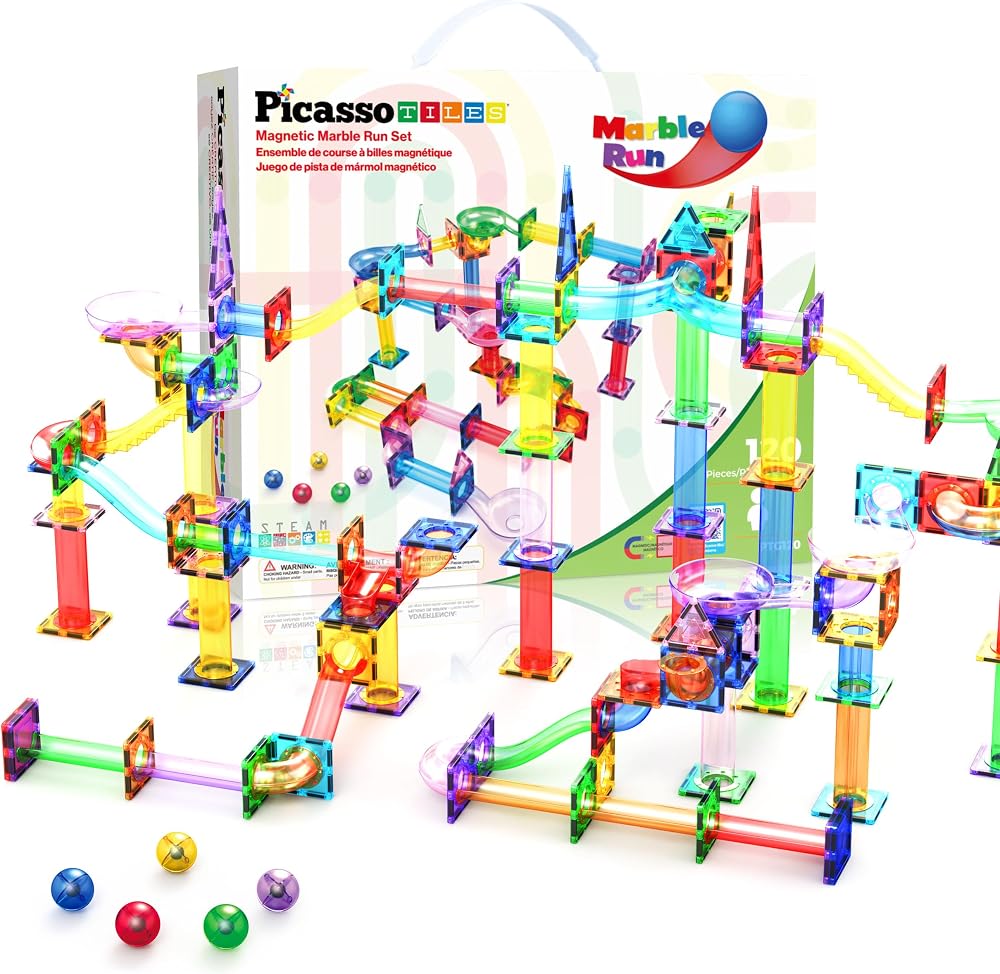 PicassoTiles 120pc Magnetic Marble Run STEM Toy Ages 3+