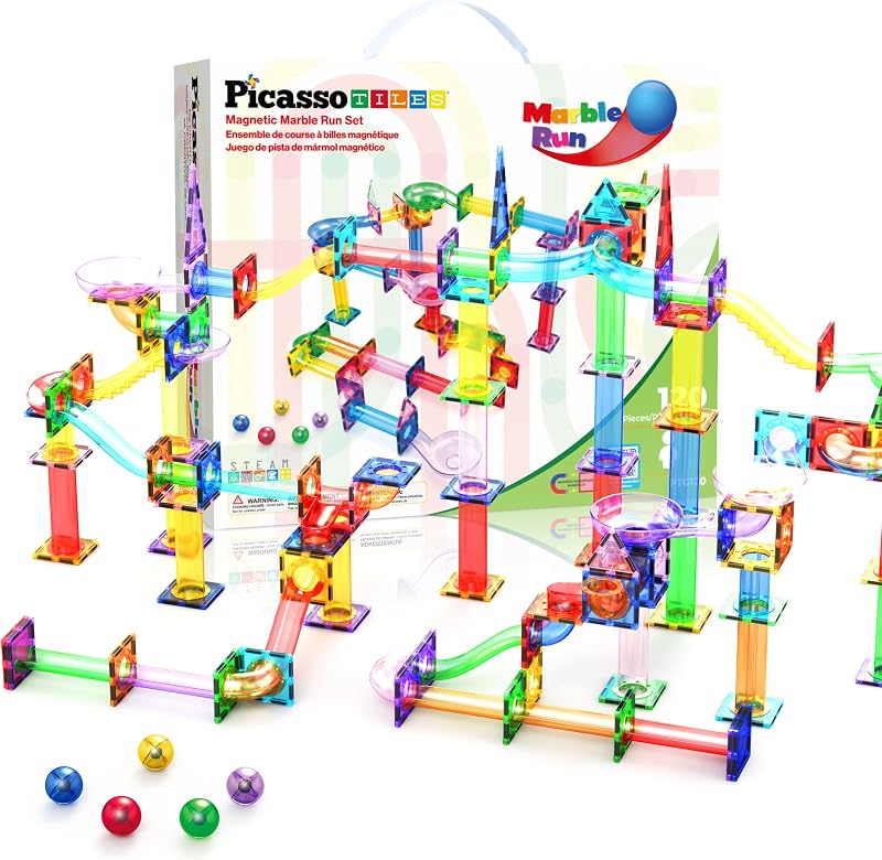 PicassoTiles 120pc Magnetic Marble Run STEM Toy Ages 3+