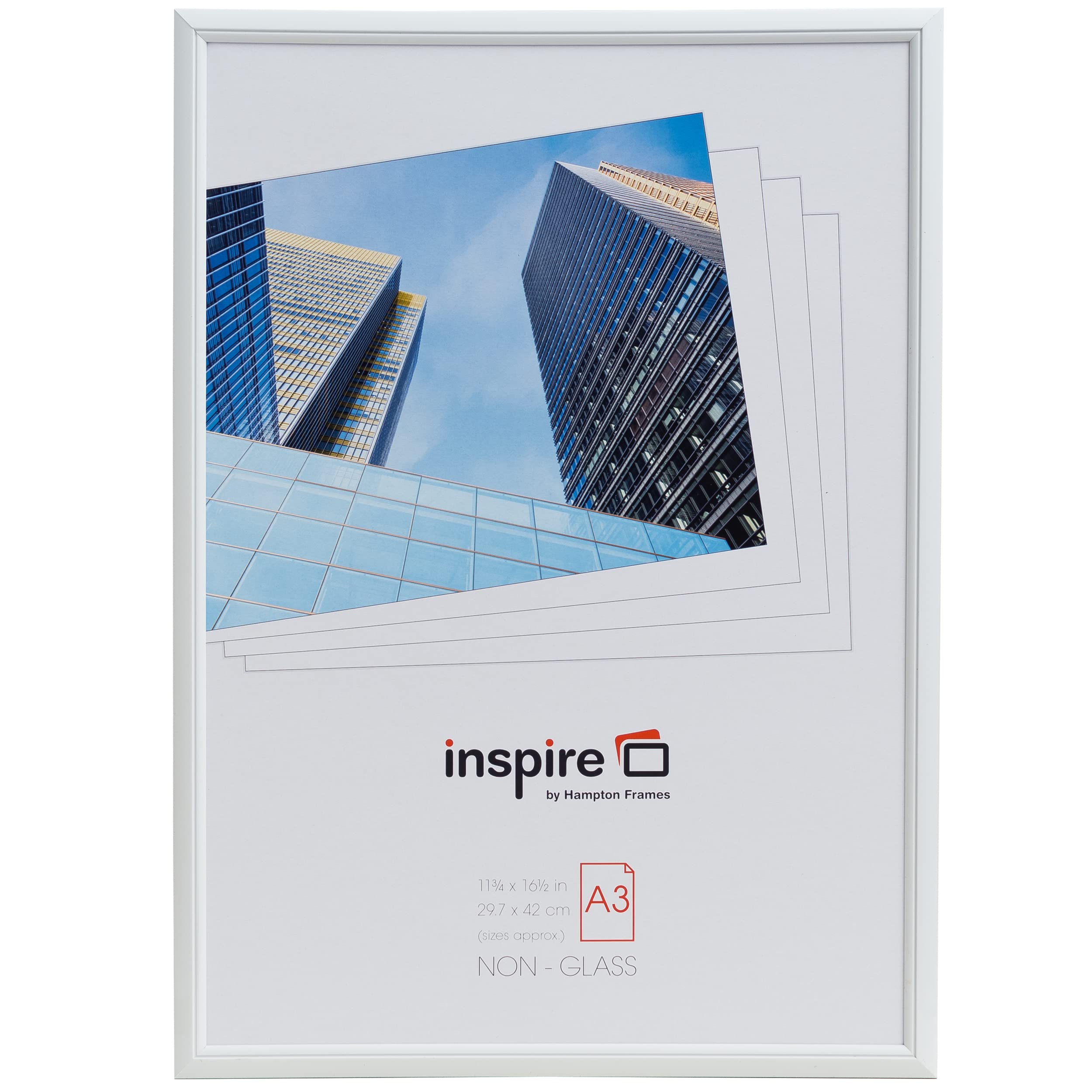 Hampton Frames, Poster Certificate Photo Frame, A3 30x42cm, White, Acrylic Front, MDF Back | Wall Mount | Safe Perspex Display for Home or Office, Portrait or Landscape Use