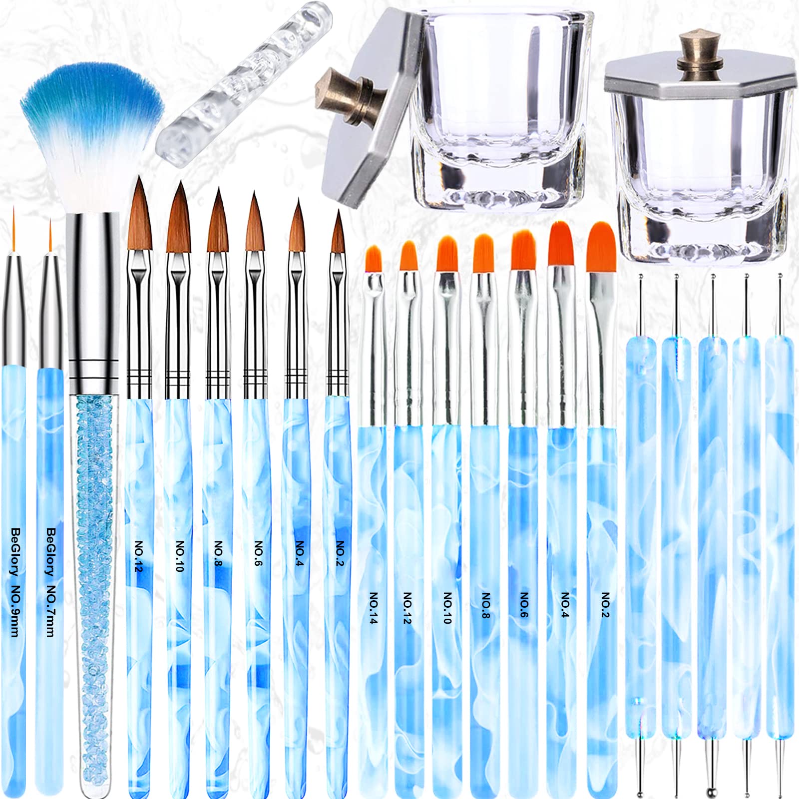 24PCS Acrylic Nail Brush Nail Art Brushes Set for Acrylic Application UV Gel Nail Brush Dotting Pen 3D Nails Brush for Acrylic Powder Nail Extension Acrylic Nail Kit Set Professional (Blue)