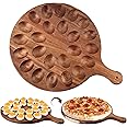 HANSGO Deviled Egg Platter, Wooden Round Deviled Egg Tray Holder Carrier with 24 Holes for Kitchen Countertops