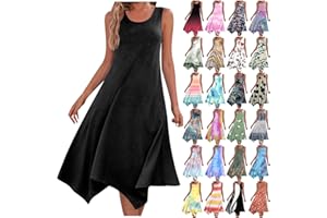 HUNENY Midi Dresses for Women Summer Casual Sleeveless Scoop Neck Sundress Swing Smocked Tank Dress with Pockets