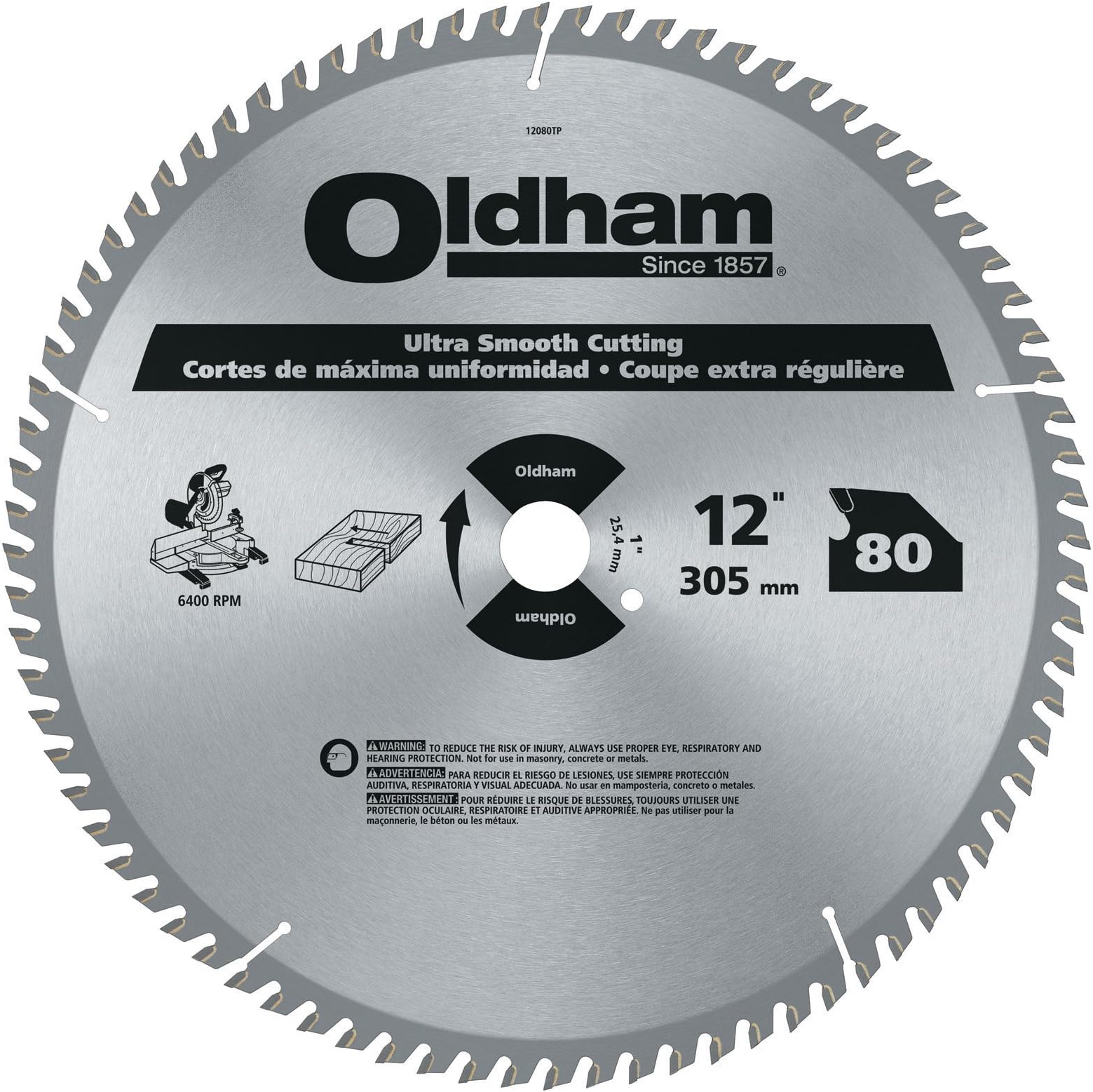 Oldham 12080TP All Purpose 12-Inch 80 Tooth ATB Trim and Finishing Saw Blade with 1-Inch Arbor