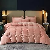 SE SOFTEXLY Velvet Pink Duvet Cover Queen Size, Soft Flannel Duvet Cover with Zipper Solid Breathable Silky Velour Comforter Cover, Cozy Winter Duvet Cover Set with 2 Pillowcases, 90" x 90"