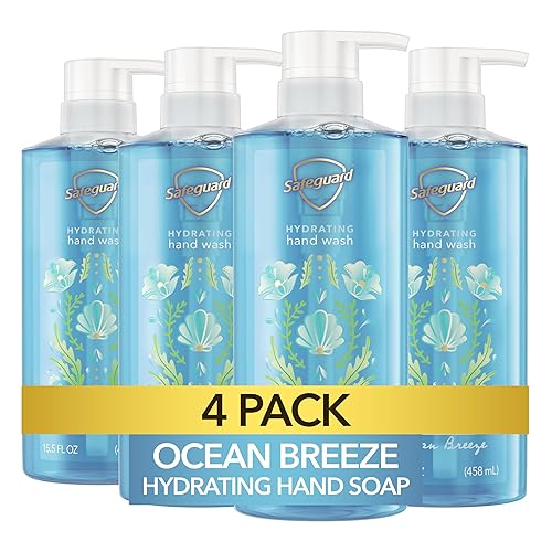 Safeguard Liquid Hand Soap, Micellar Deep Cleansing, Washes Away 99% Bacteria, Made with Natural Moisturizers, Enriched with Skin Conditioners, PH Balanced, Ocean Breeze Scent 15.5 oz (Pack of 4)