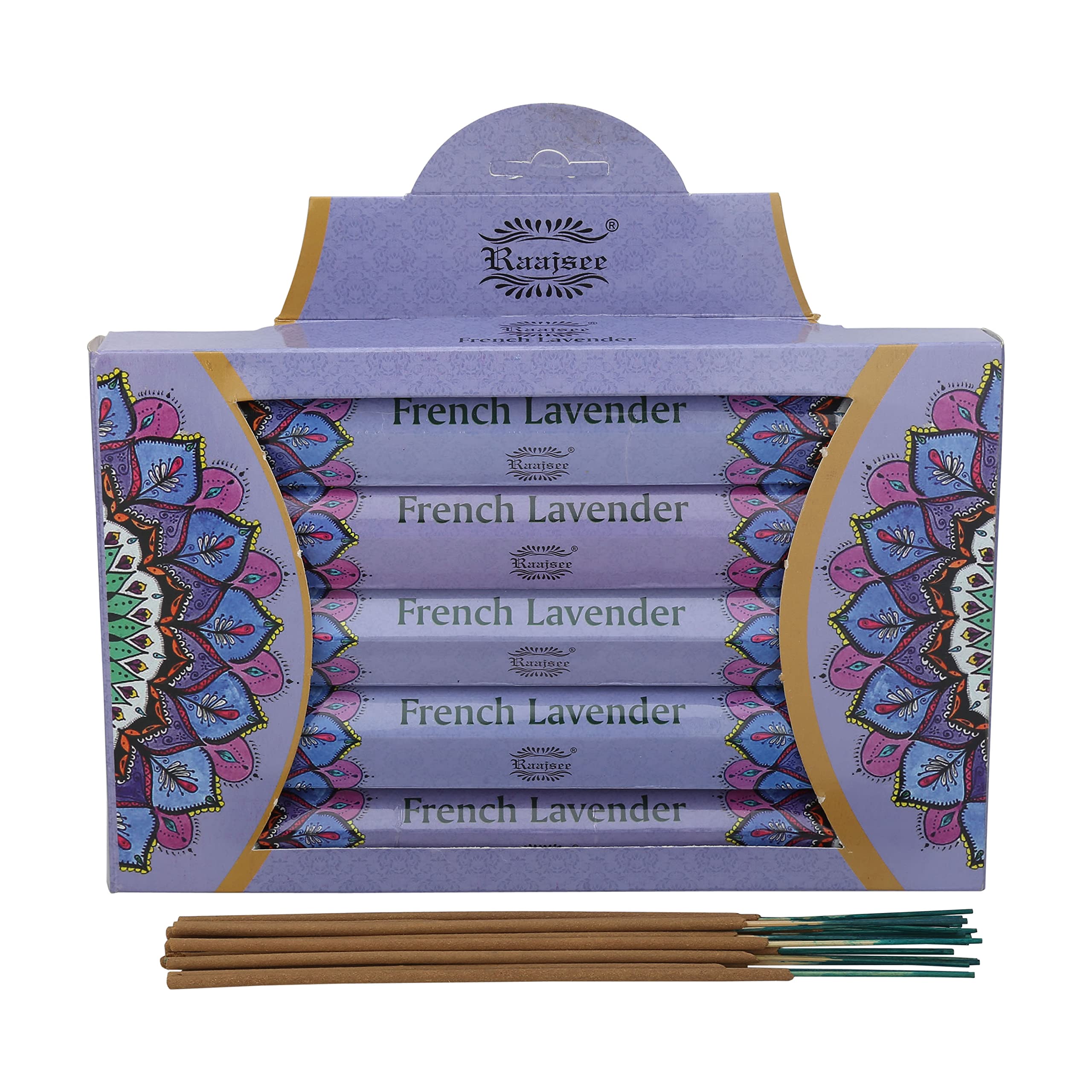 Raajsee Incense Sticks French Lavender 15 Sticks x 5 Pack -100% Pure Organic Natural- Hand Rolled Free from Chemicals -Perfect for Church Aromatherapy, Stress Relief, Meditation