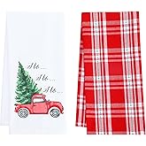 PurpleEssences Christmas Kitchen Towel Set of 2-100% Cotton Tea Towels for Baking, Cleaning, Entertainment & Cooking, Holiday - Christmas Truck and Plaid