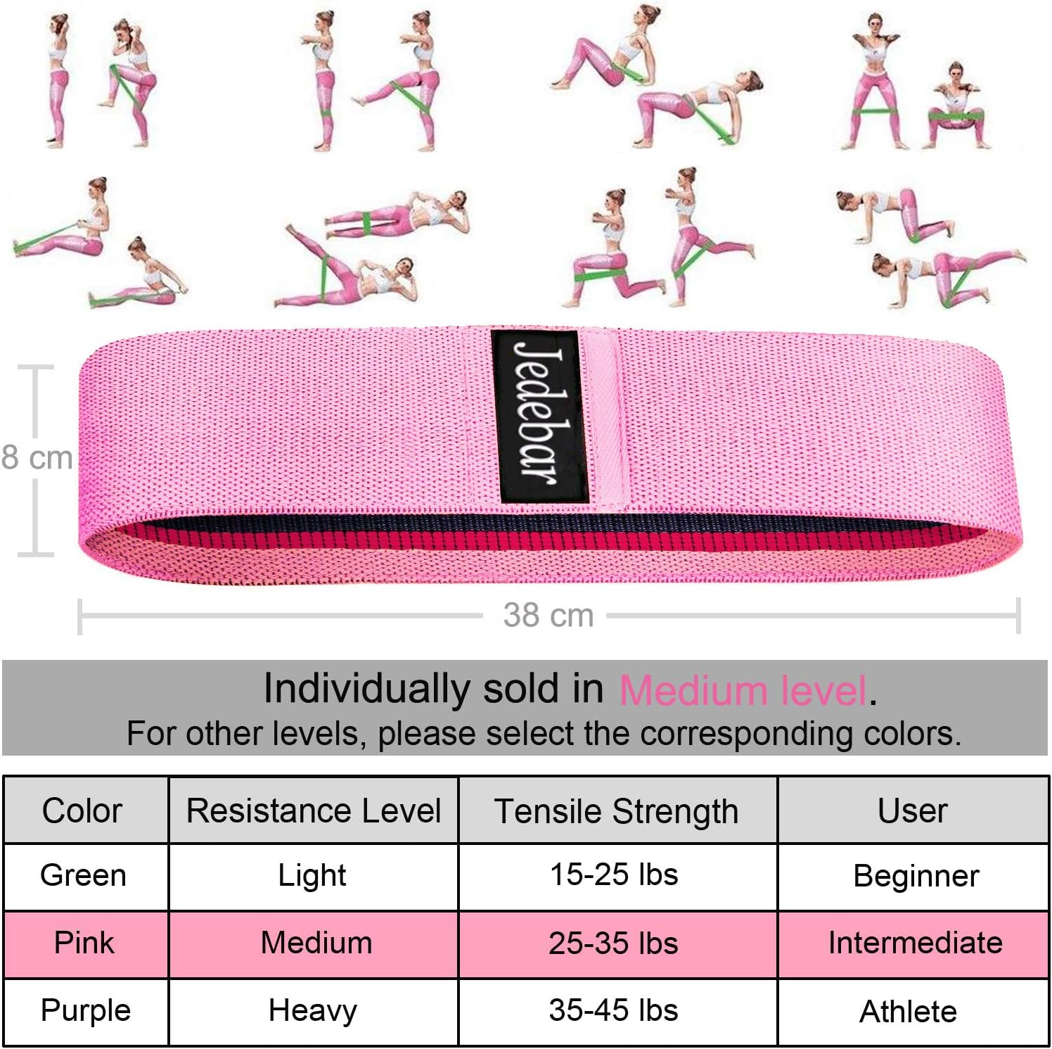 Jedebar Resistance Bands Non-Slip Fabric Booty Bands - Image 3