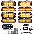 BooYu 8-pcs Amber Surface Mount LED Emergency Strobe Lights for Trucks, Vehicles, Sync Feature Ultra Slim Grille Flashing Warning Hazard Light Bar w/Controller for Construction, Firefighter