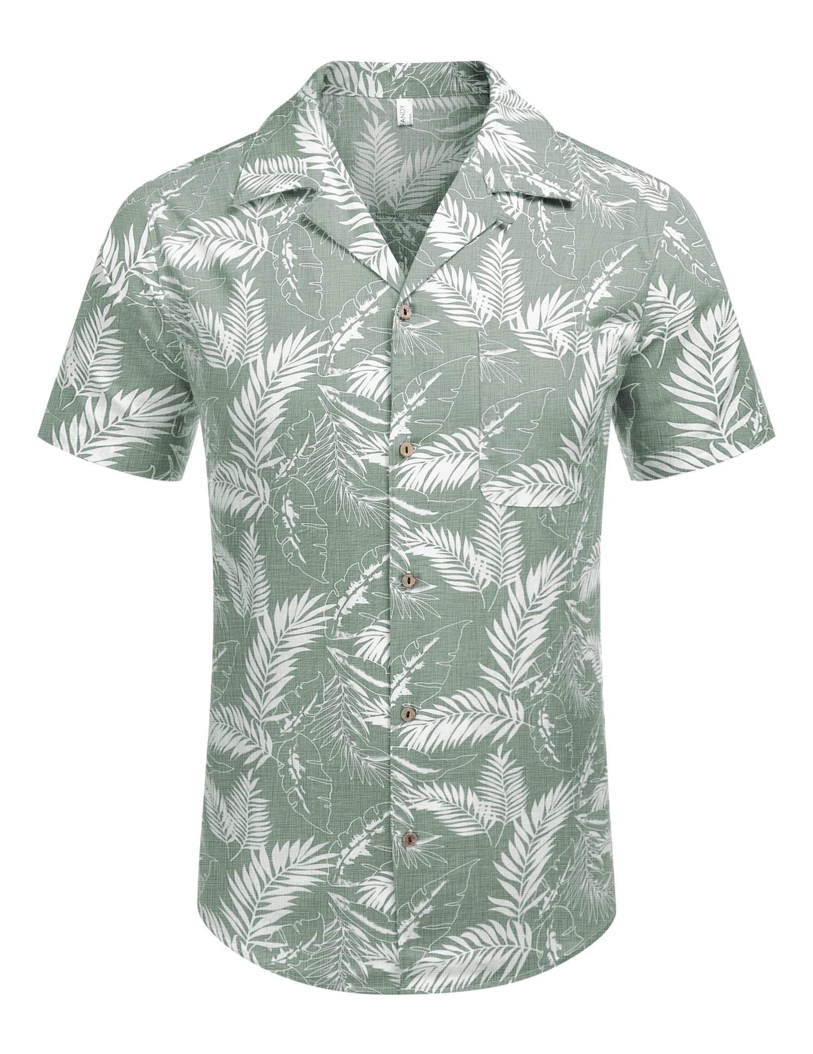 COOFANDY Hemd Herren Kurzarm Hawaiihemd Sommer Leinenhemd Casual Regular Fit Baumwolle Hawaii Hemden Graugrün L 5