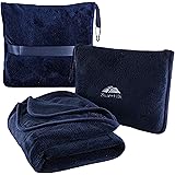 BlueHills Premium Soft Travel Blanket Pillow Airplane Blanket Packed in Soft Bag Pillowcase with Hand Luggage Belt and Backpa