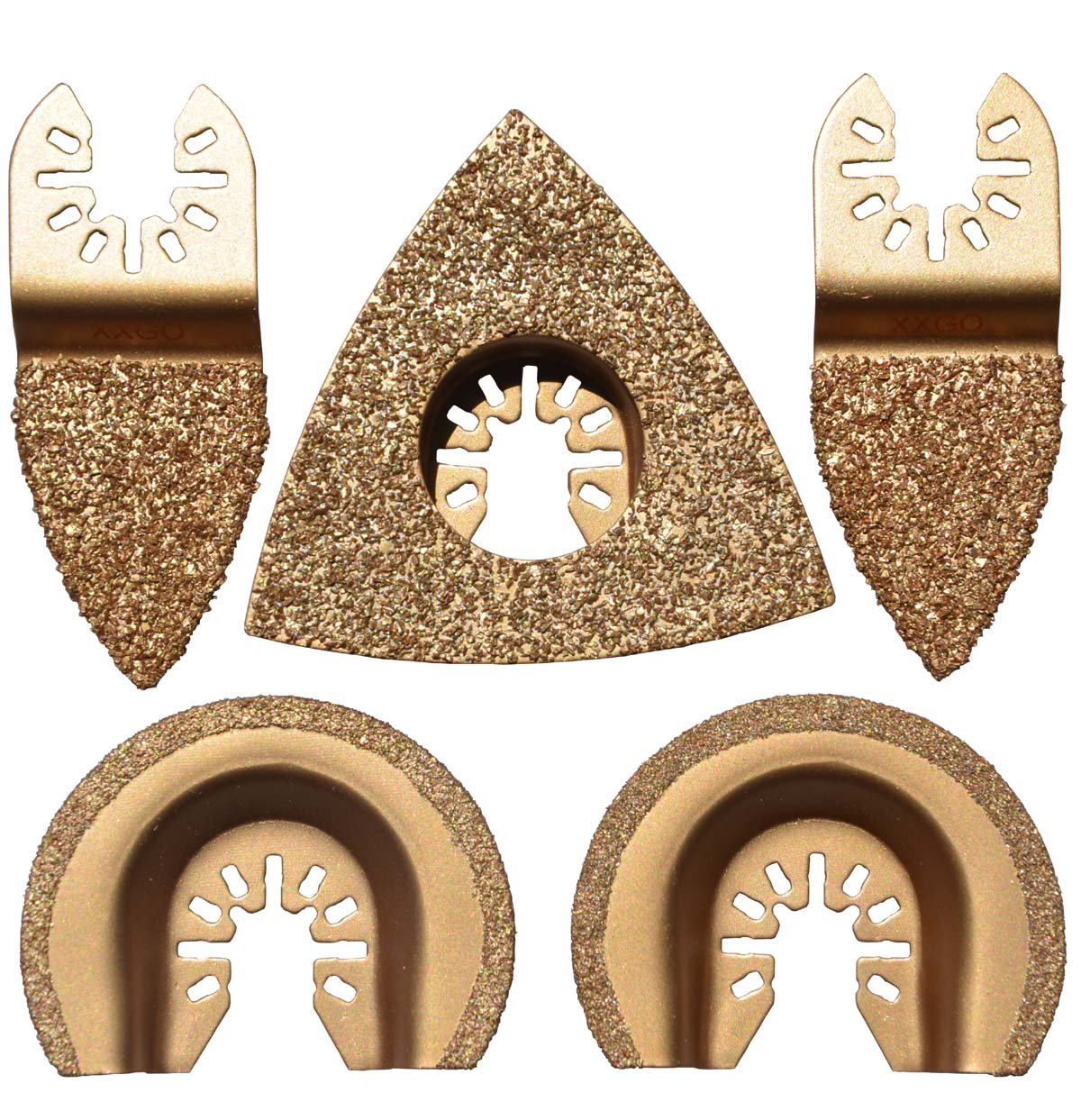 XXGO 5 Pcs Mixed Triangular Semicircle Finger Oscillating Tool Blades Carbide Fits Multi-Tools