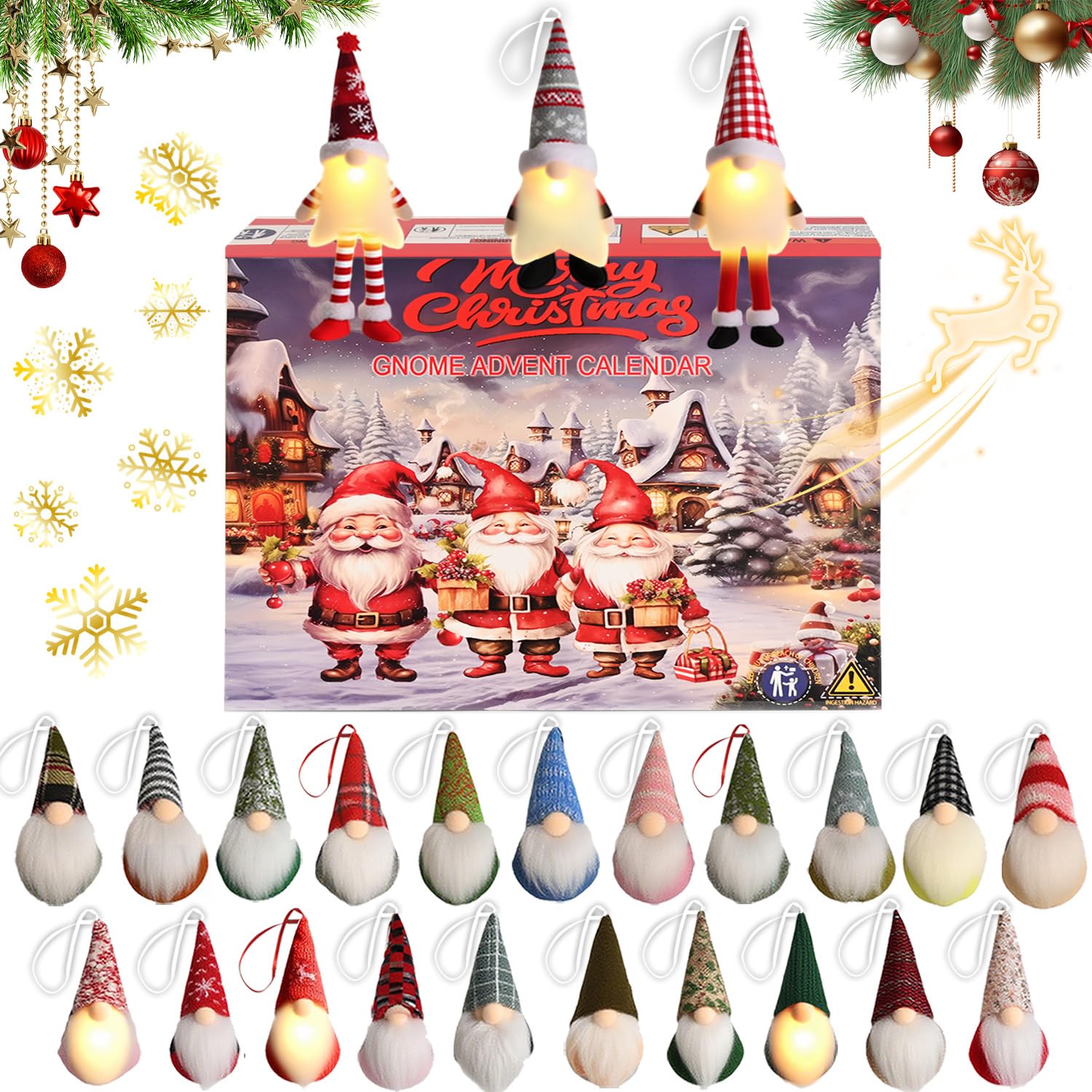 Photo 1 of 2025 Gnome Christmas Advent Calendar - 24 Days Countdown To Christmas, 24 Dwarf Decoration Blind Box Countdown Calendar, Contains six light-up dwarf doll collectible toys