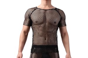 GENEMEN Mesh Mens Tank Tops See Through Shirt Crew Neck Fishnet Sleeveless Undershirt