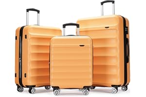 GinzaTravel 3-piece expandable luggage sets with Spinner Wheels， ABS hardshell Suitcase with TSA Lock，Large Luggage for Family Travel & carry on 20/24/28，Yellow color