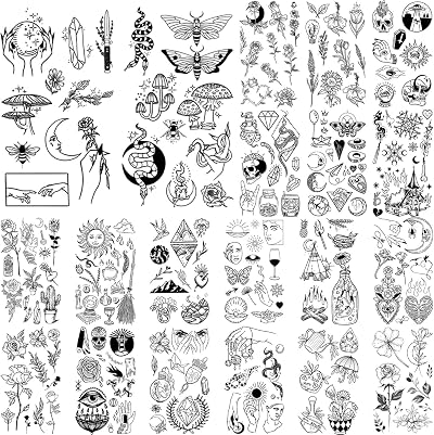 Glaryyears 150+ Pattern Black Temporary Tattoos 6x10.5cm 20 Pack