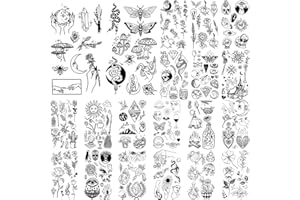 GLARYYEARS 150+ Pattern Black Tiny Temporary Tattoo, Hands Face Halloween Tattoo Sticker for Men Women, Flower Space Moon Snake Designs Body Art on Arm Neck Shoulder Clavicle Waterproof
