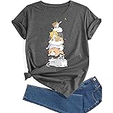 Walsilk Womens Oversized Cats Short Sleeve Funny T Shirts Trendy Cute Crew Neck Workout Tee Casual Summer Tops for Women