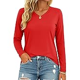 MAGCOMSEN Women's Long Sleeve Shirts V Neck Cotton Basic Tee Soft Breathable Casual Tops Cassic-Fit T-Shirt