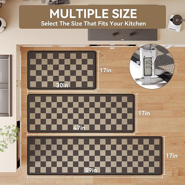 YDKGL KITCHEN MATS FOR FLOOR, SUPER ABSORBENT KITCHEN RUGS NON SLIP WASHABLE, LINEN-LOOK WOVEN CUSHION KITCHEN RUNNER RUG, KITCHEN SINK STANDING MAT, BLACK BEIGE CHECKERED 17″X30″