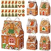 Blulu 60 Set Small Christmas Cookie Boxes with Tags Gingerbread House Gift Box with String Kraft Paper Christmas Treat Boxes Mini Goodie Containers for Xmas Party Packaging Favor Supplies(Brown)
