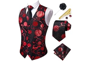 Hi-Tie Men's Suit Vest and Tie Set Formal Waistcoat V-Neck Paisley Vest and Tie Pocket Square Cufflinks Set for Wedding