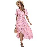 VintageClothing Women's Wrap V Neck Floral Summer Dresses High Low Maxi Casual