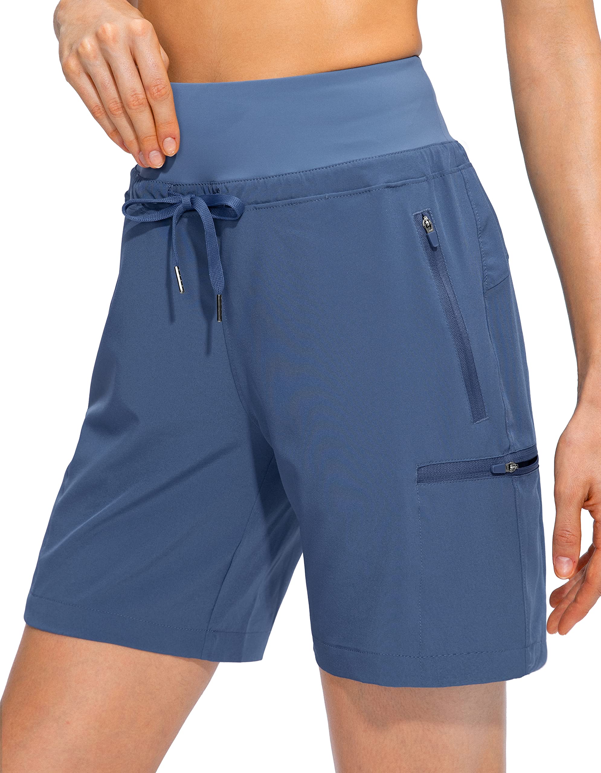 Photo 1 of Obla Women's Hiking Cargo Shorts Zipper Pockets Soft High Waisted Quick Dry 7 Inch Long Shorts for Women Golf Athletic Summer (Dusty Blue_L)