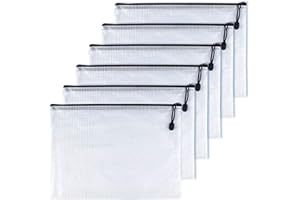 Oaimyy-A5(7"x 9.5"), Mesh Zipper Pouch Document Folders Bag Plastic Zip File Folders for School Office Supplies, Travel, Organizing Storage-Black,6 Pcs