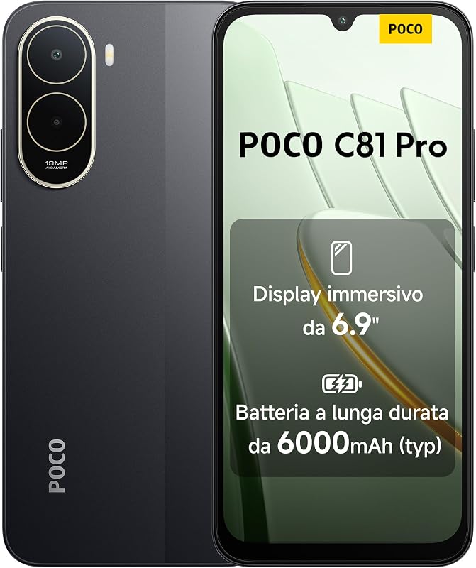 POCO C81 Pro, Smartphone 4+256GB, Nero, Batteria da 6000mAh(typ)