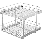 2 Tier Pull Out Cabinet Organizer 20" W X 22" D, Slide Out Drawers For Kitchen Cabinets, Pull Out Drawers For Cabinets Capacity Heavy Duty Caddy, Cabinet Pullout Shelves Chrome-Plated,Bathroom Pantry