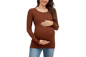 WANTROY Maternity Shirts Ribbed Knit Long Sleeve Crewneck Pregnancy Tunic Tops Casual Maternity Clothes